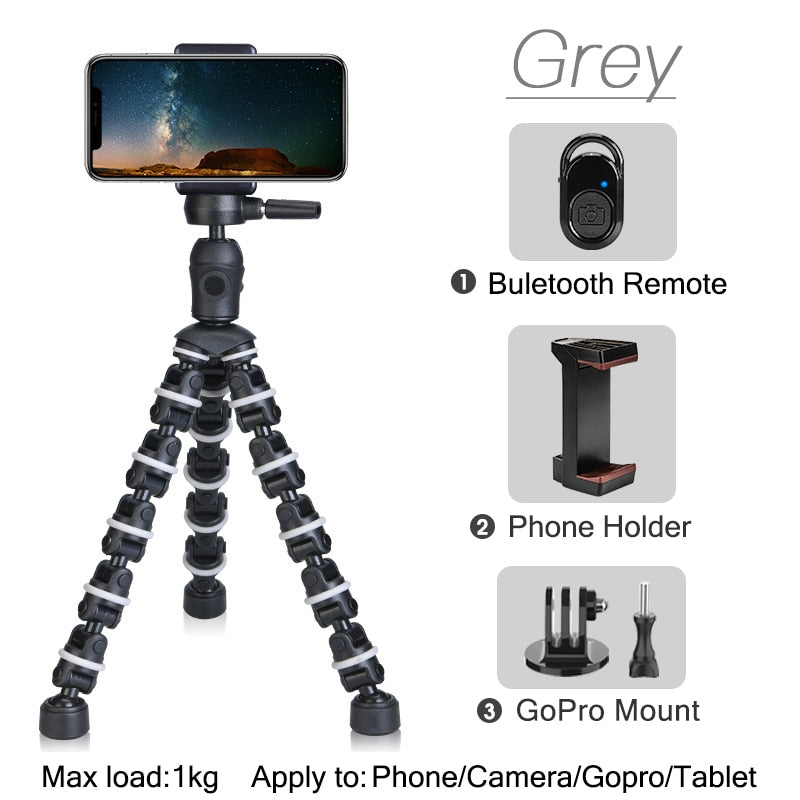 Tripod with Holder Gopro Flexible Mount with Remote for SmartPhone/Camera/Tablet