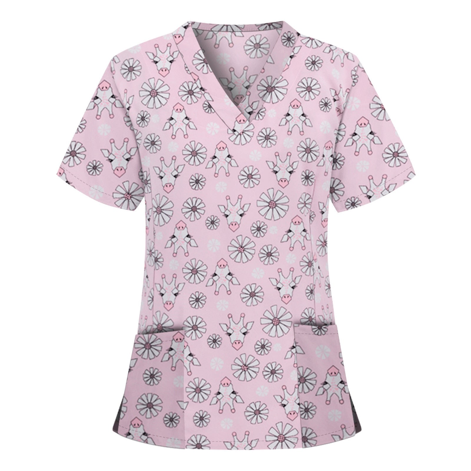 V Neck Scrub Tops Cartoon 2022 Dogs Nurse Uniform