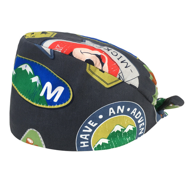 Pet Beauty Scrub Cap Adjustable Elastic Printing Surgical Hats Lab Nurse Cap with Button Medical Uniform Accessories Women Hat