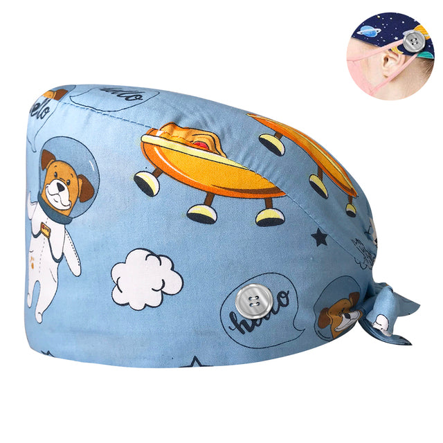 Pet Beauty Scrub Cap Adjustable Elastic Printing Surgical Hats Lab Nurse Cap with Button Medical Uniform Accessories Women Hat