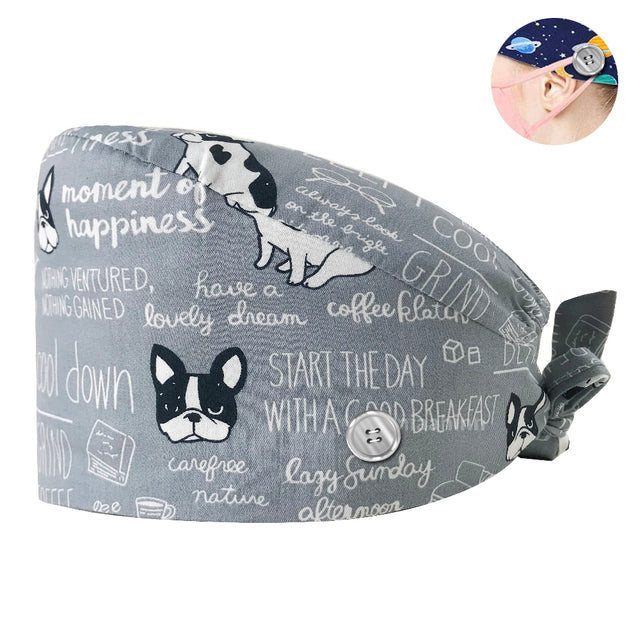 Pet Beauty Scrub Cap Adjustable Elastic Printing Surgical Hats Lab Nurse Cap with Button Medical Uniform Accessories Women Hat