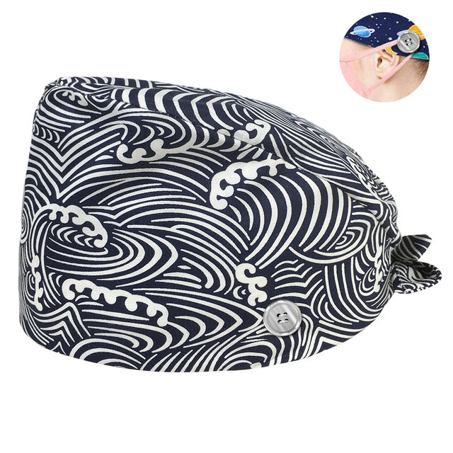 Pet Beauty Scrub Cap Adjustable Elastic Printing Surgical Hats Lab Nurse Cap with Button Medical Uniform Accessories Women Hat