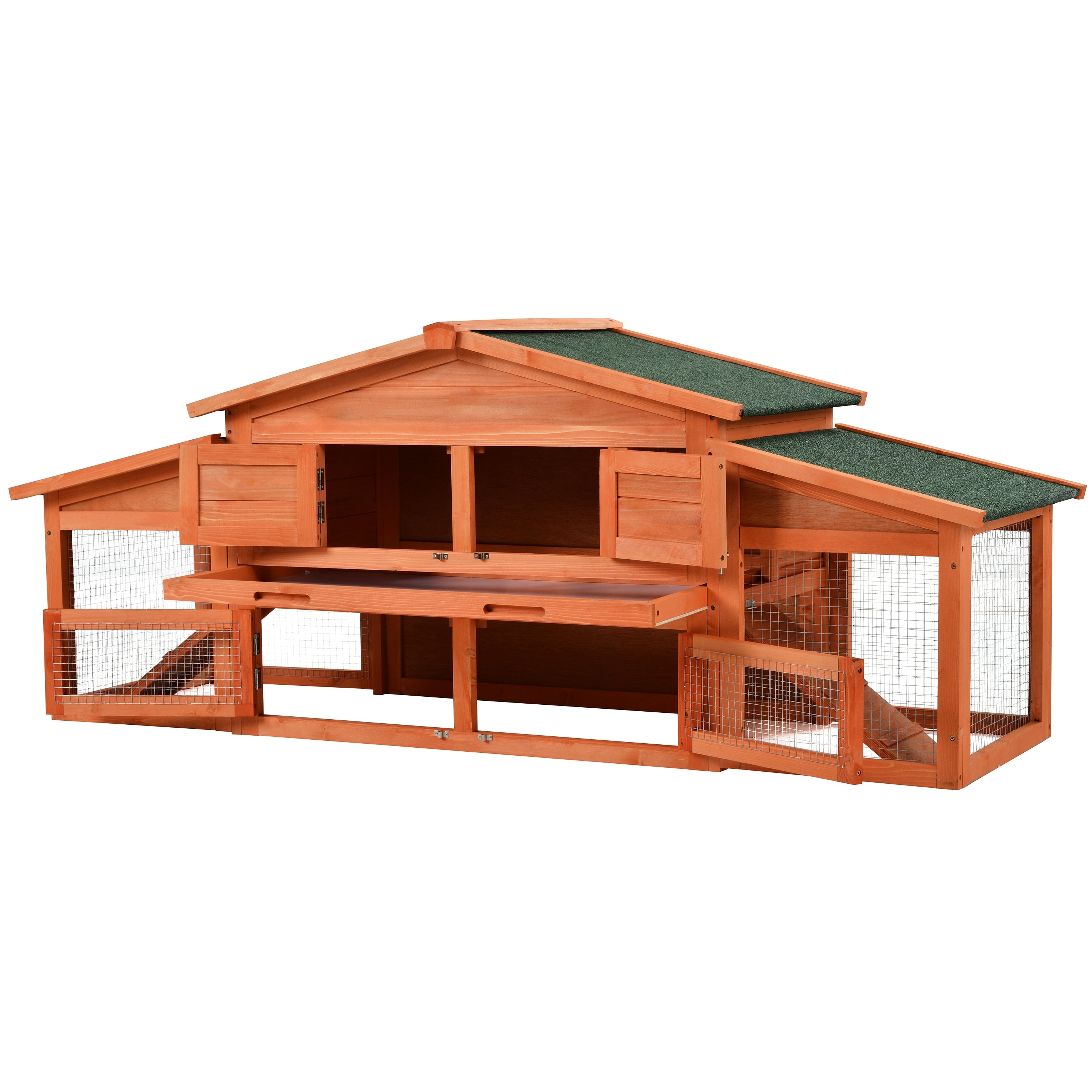 Wooden Chicken/Rabbit Coop 70-Inch Wood with 2 Run & Play Areas