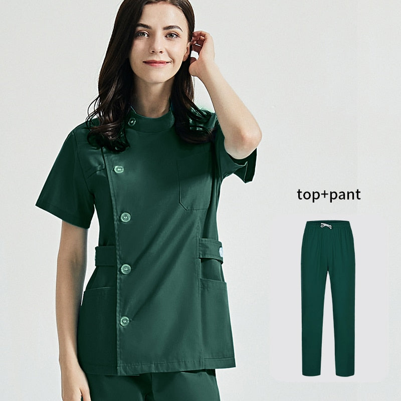 Niaahinn Health Services Scrubs Set Uniforms V-Neck Beauty Salon Work Uniform Women Sets Pet Grooming Institution Scrubs Coat