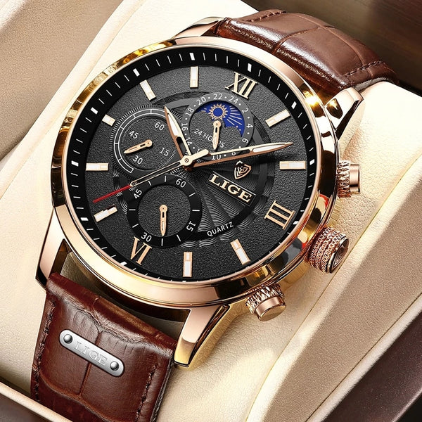 Mens Watches LIGE Top Brand Luxury Leather