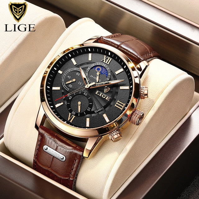 Mens Watches LIGE Top Brand Luxury Leather