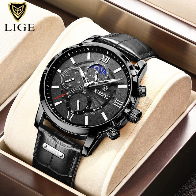 Mens Watches LIGE Top Brand Luxury Leather