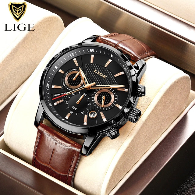 Mens Watches LIGE Top Brand Luxury Leather