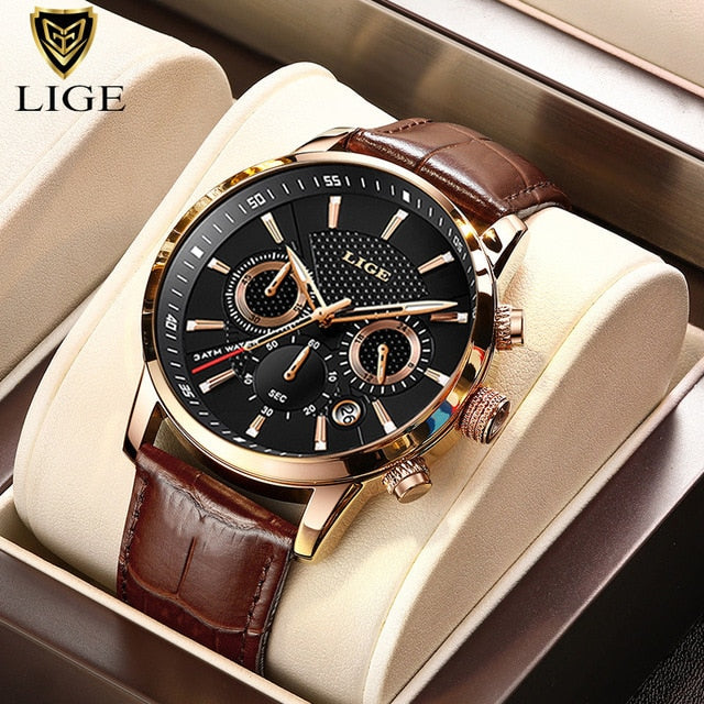 Mens Watches LIGE Top Brand Luxury Leather