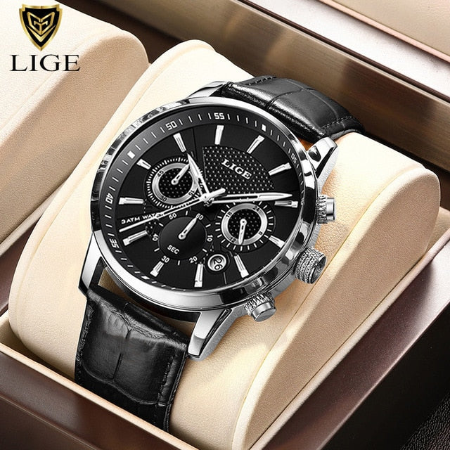 Mens Watches LIGE Top Brand Luxury Leather