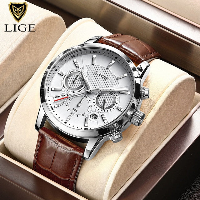 Mens Watches LIGE Top Brand Luxury Leather