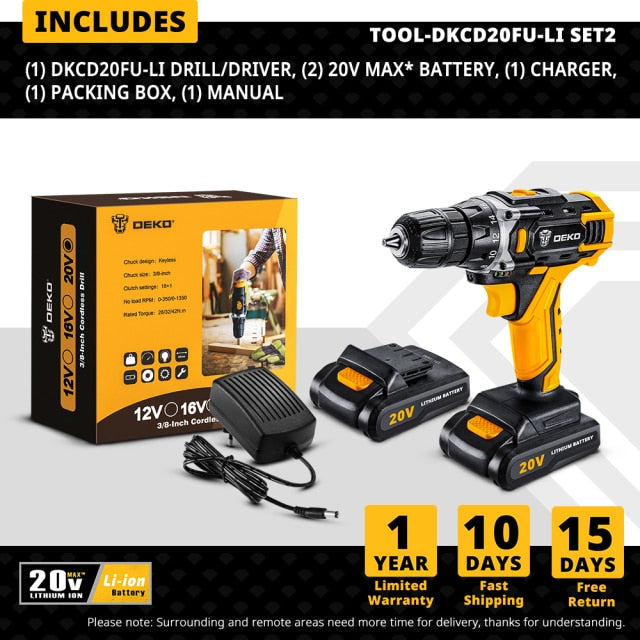 DEKO DKCD Series Compact Cordless Drill