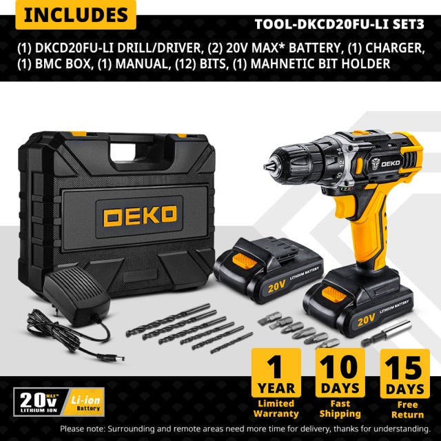 DEKO DKCD Series Compact Cordless Drill