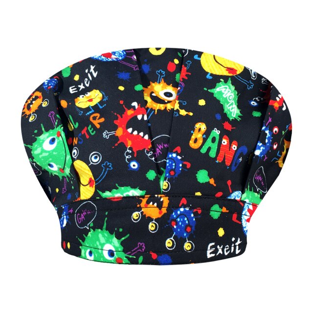 Cartoon Print Long Hair Scrubs hats