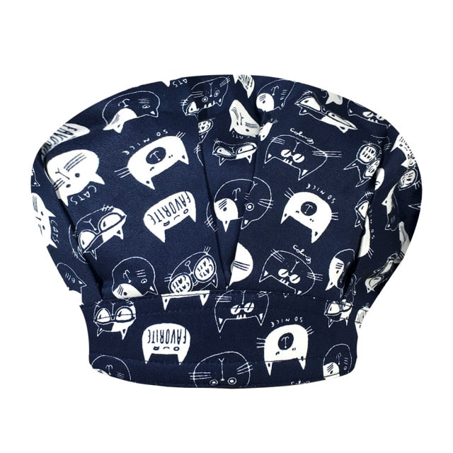 Cartoon Print Long Hair Scrubs hats