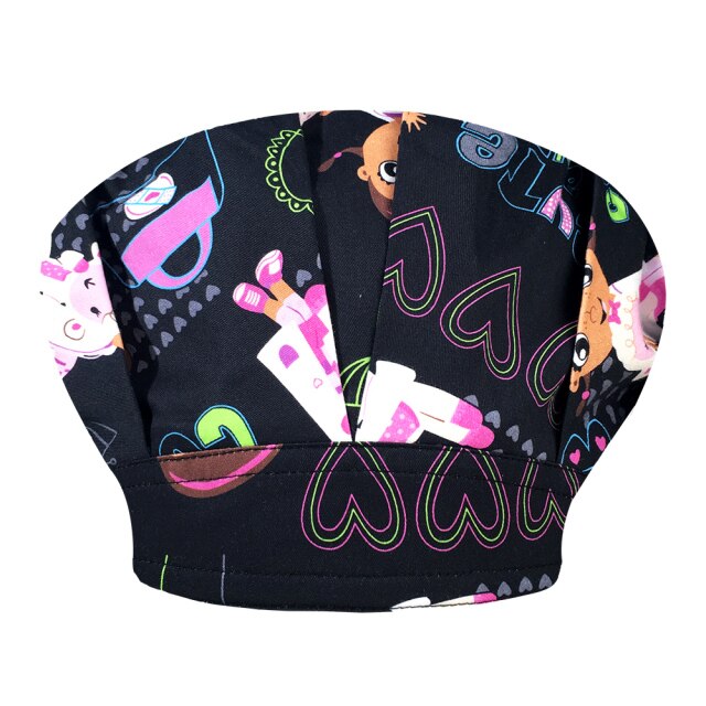 Cartoon Print Long Hair Scrubs hats