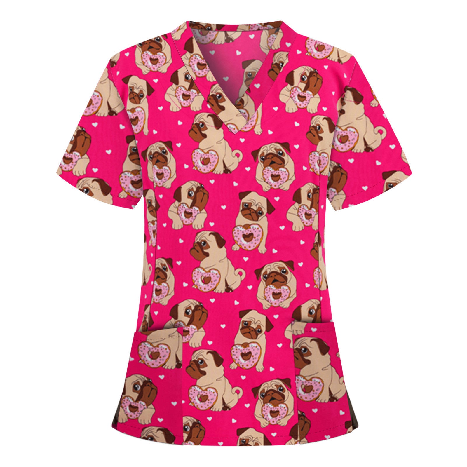 V Neck Scrub Tops Cartoon 2022 Dogs Nurse Uniform